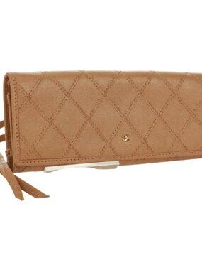 CHANEL Bicolore Accessory Pouch Leather Beige CC Auth 173133V